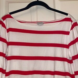 J.Crew Re-Imagined Red White Striped Boatneck Long Sleeve Cotton Tee AW619 SP21
